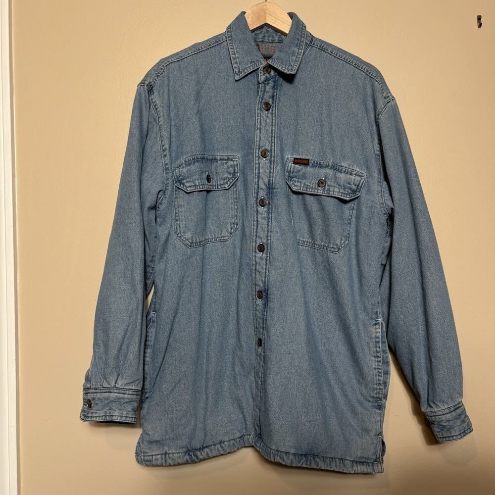 Wolverine Mens Denim Shacket Size M Fleece Lined Outerwear Work 90s Chore Farm